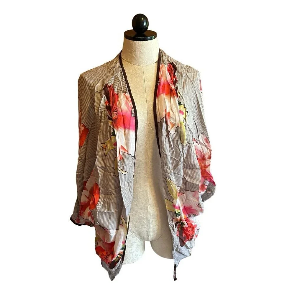 Feathers By Tolani One Size Floral Open Front Kimono Modal Boho O/S Short Sleeve